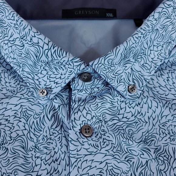 Greyson Mens Size XXL Den of Thieves Wolf Blue Short Sleeve Golf Polo Shirt - Picture 4 of 13